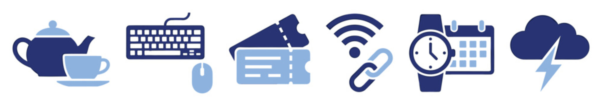 Set of various blue icons for digital applications and user interfaces