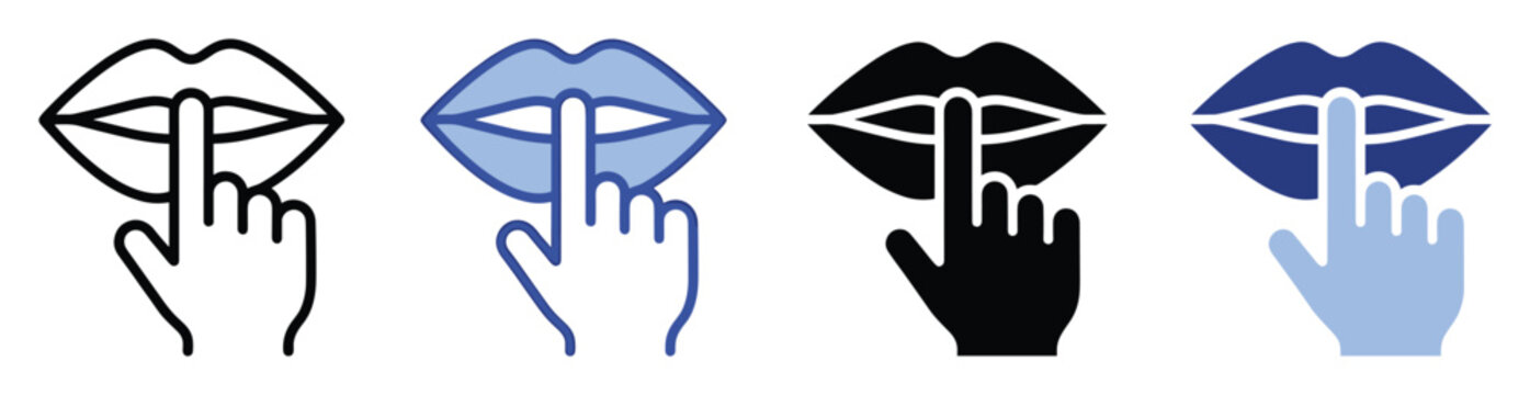 Silence quiet gesture icons finger on lips for discreet communication privacy and secrets