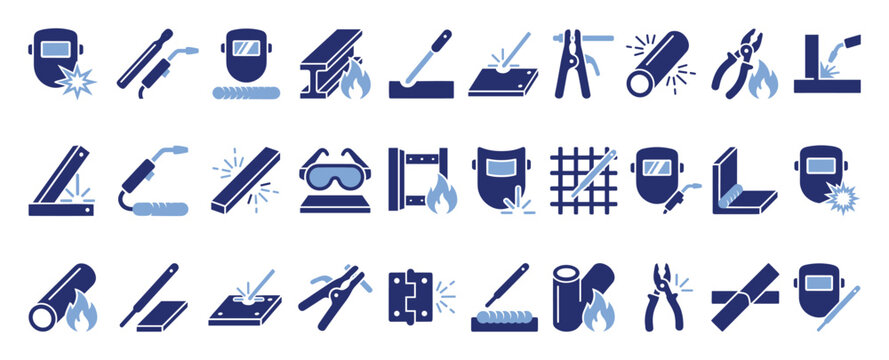 Set of welding icons for metalwork, industrial applications, and construction safety designs