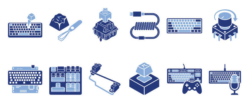 Set of mechanical keyboard components and accessories for computer peripheral design projects