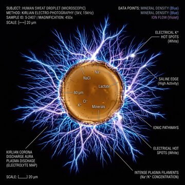 Corona Discharge of Human Eccrine Fluid via Kirlian Photography illustrating the Dynamics of Sodium Chloride Concentration Zones