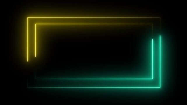 Abstract neon rectangle frame on black background. frame glowing light saber animation.