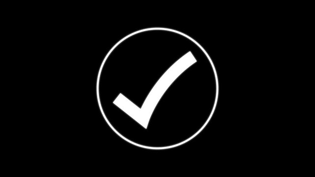 check mark on black background. check mark symbol animation signifying a positive result.