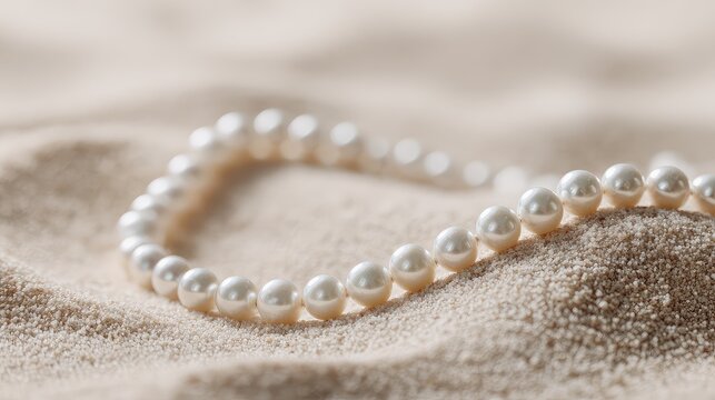 Elegant Pearl Necklace on Soft Sandy Background for Elegant Displays
