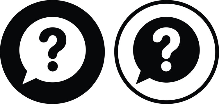 Black and white question mark speech bubble symbol