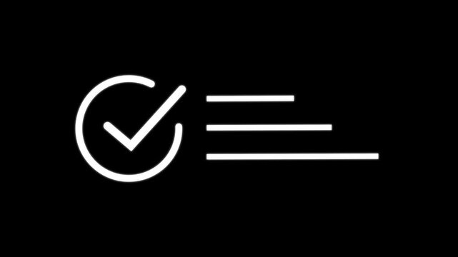 Digital task management and survey completion interface element. Minimalist checklist illustration with check marks and three text lines on a transparent background.