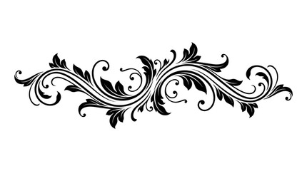 Fototapeta premium Black floral decorative border design element.