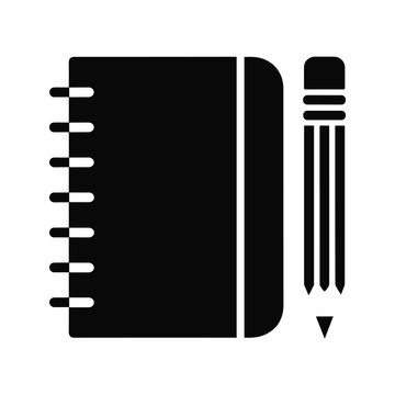 Simple black notebook with pencils icon for stationery design