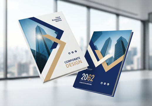 Business Report Cover Template &ndash; Gold and Blue Geometric Layout (A4)
