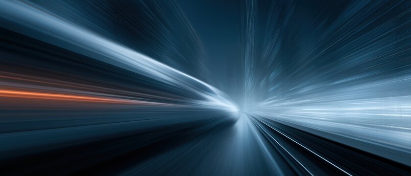 High speed futuristic train passing through neon illuminated megacity at night