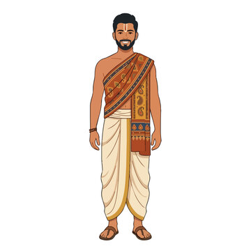 Smiling Indian man in traditional dhoti and lungi clothing standing