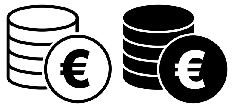 euro coin stack money icon set