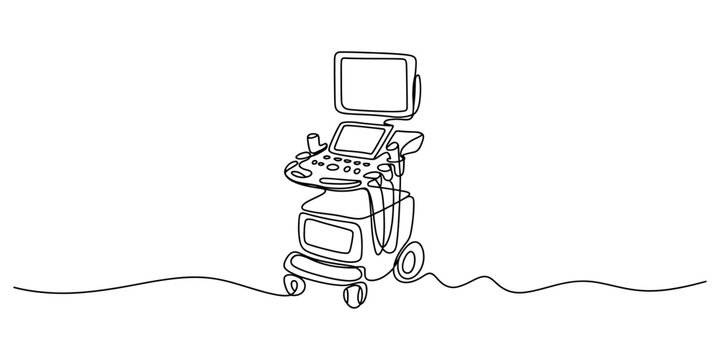 Continuous one line drawing of a medical ultrasound machine scanner
