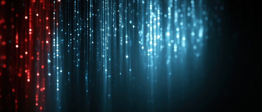 Digital LED matrix displaying retro data streams with vibrant glowing pixel light effects