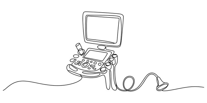 Continuous one line drawing of a medical ultrasound machine scanner