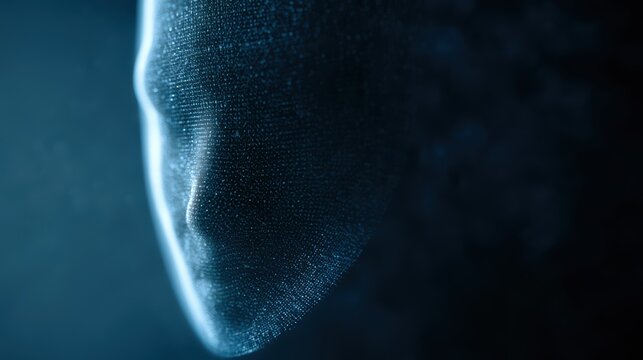 Digital privacy concept with glowing biometric face scan and encrypted cyber shield graphics