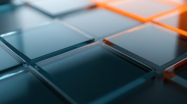 Glossy glass grid with diagonal orange and cyan gradient reflections and modern neon style
