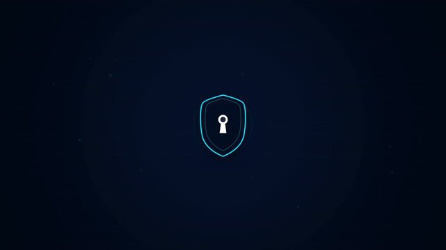 A minimalistic digital illustration of a shield with a keyhole in the center, set against a dark, starry background, symbolizing security