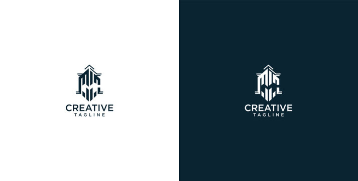 Modern architectural emblem combining dynamic sound wave elements with initial letters to forge a distinctive and creative corporate brand identity for various professional endeavors