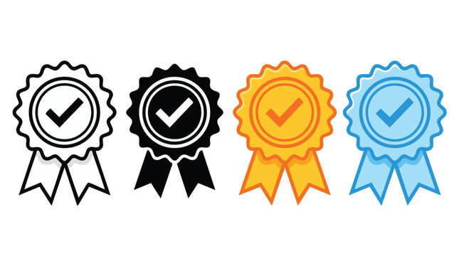 Four rosette ribbons with checkmarks on white background