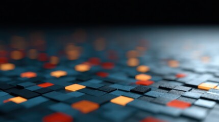 Fototapeta premium Colorful glowing square pixels on digital grid creating gaming and technology inspired background