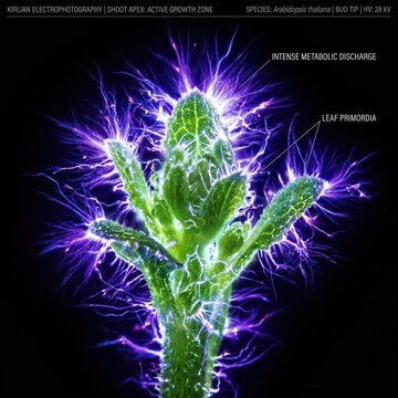 Kirlian Photography of Plant Shoot Apex Showing Corona Discharge representing the Concept of Meristematic Tissue Growth and Botanical Bioenergetics