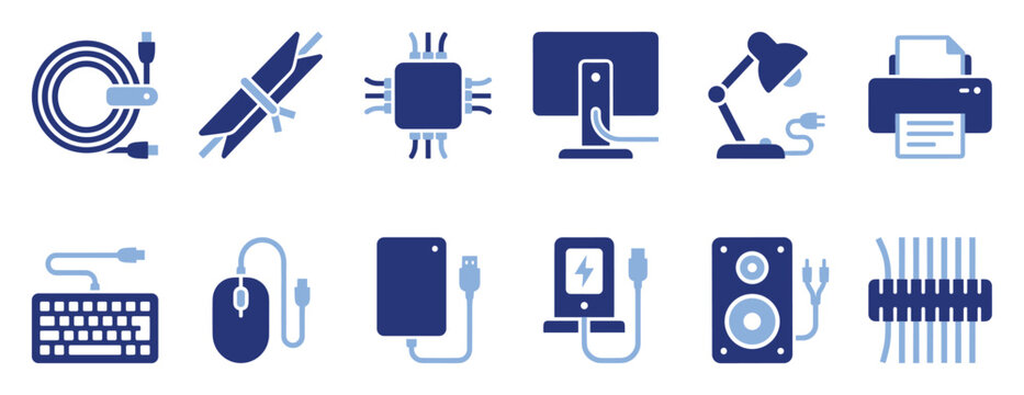 Set of computer hardware and peripheral device icons for technology product presentations