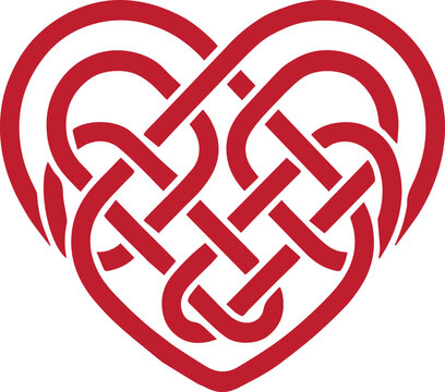Red Celtic heart knot vector illustration, interlaced love symbol for Valentine Day and wedding design isolated on white