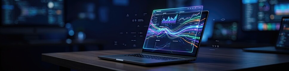 Data visualization insights on a laptop modern office space digital graphics tech environment close-up view analytics concept for business intelligence