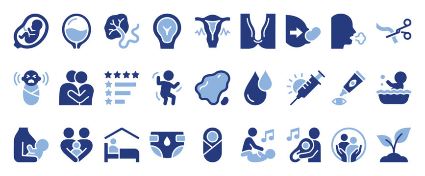 Set of pregnancy childbirth and baby care icons for maternity health and new parent information