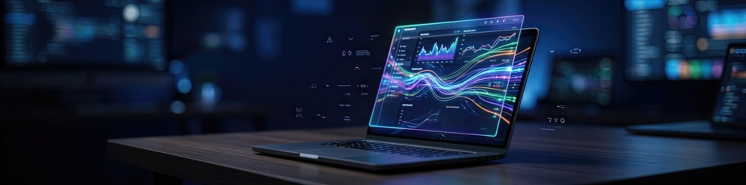 Data visualization insights on a laptop modern office space digital graphics tech environment close-up view analytics concept for business intelligence