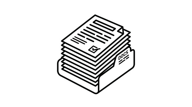 Isometric illustration of documents stacked in a file folder