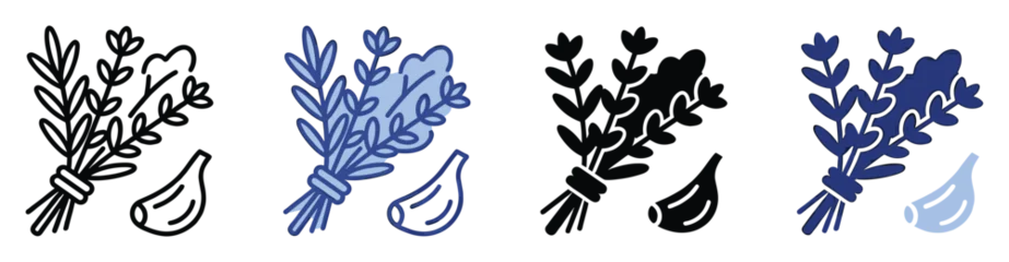 Set of fresh cooking herbs and garlic clove symbols for culinary applications © Maestro