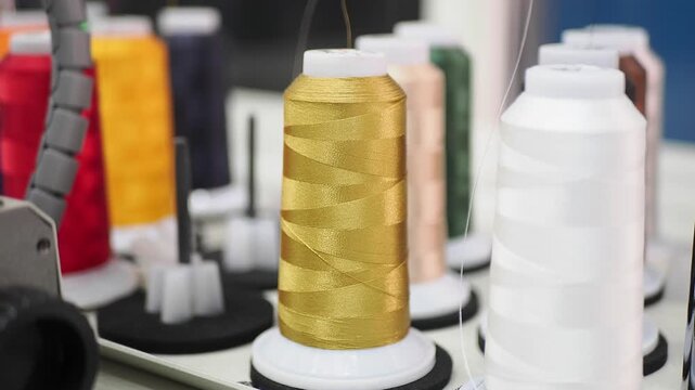 Sewing thread colors in a craft shop display