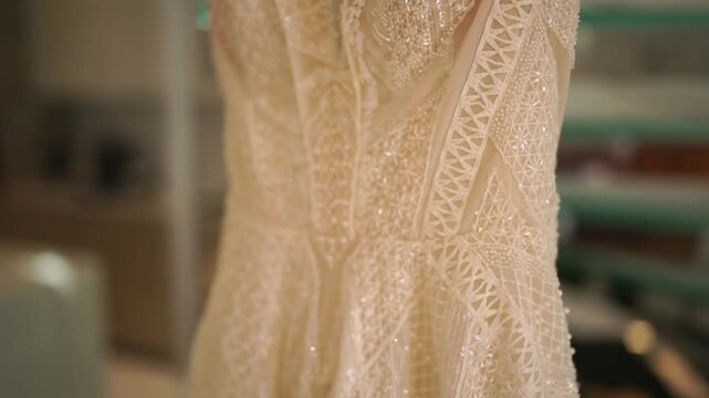 Showcasing textured lace patterns and delicate embroidery details