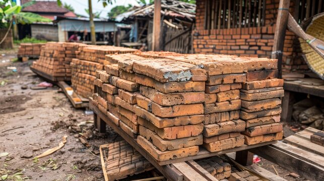 Stacked brick construction material outdoors