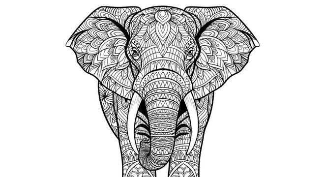 Detailed zentangle elephant head illustration for coloring