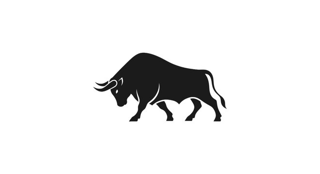 Black bull silhouette walking forward.