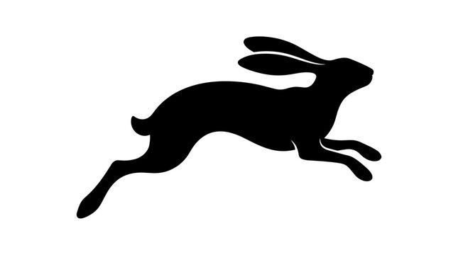 Silhouette of a running rabbit on a white background.