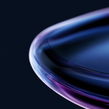Liquid glass shapes shifting between blue and purple reflections on dark glossy background