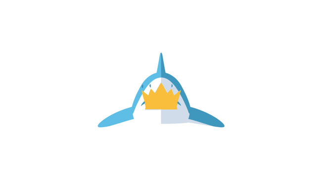 Minimalist blue shark with a golden crown symbol of leadership