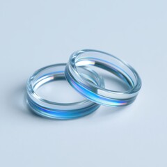 Fototapeta premium Minimal floating liquid glass rings with blue iridescent reflections