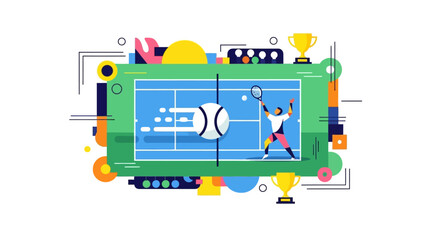 Naklejka premium Flat Vector Illustration of Tennis Player on Court