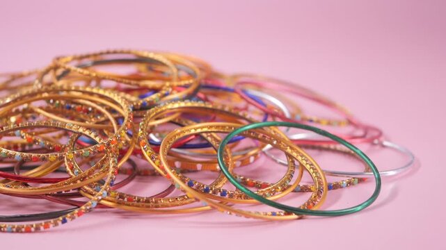 Colorful bangles on display at a craft fair
