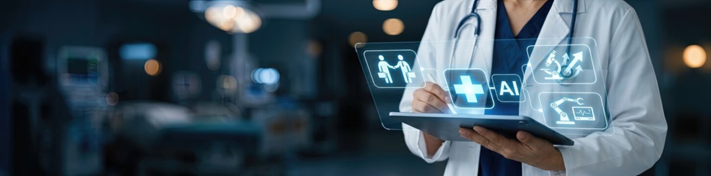 Innovative healthcare action digital medical interface hospital environment technology content modern viewpoint on patient care and ai integration
