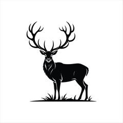 Fototapeta premium Majestic Black Deer Stag Silhouette Vector Illustration Isolated on White Background