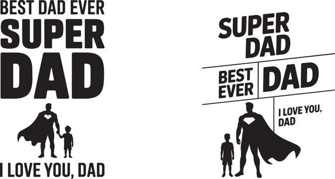 Superhero dad and son silhouette vector illustration for gift decoration.