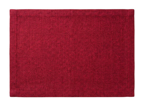 Textured deep red rectangular placemat on white background with placemat, textured white background