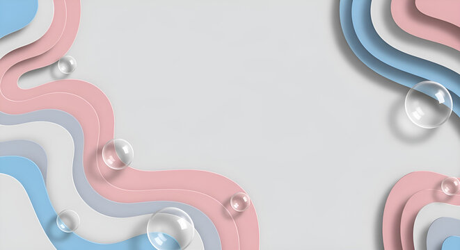 Minimalist 3D paper cut background with translucent abstract cells and wavy layers for healthcare and biomedical concept