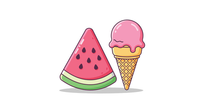 Colorful Ice Cream and Watermelon Slice.